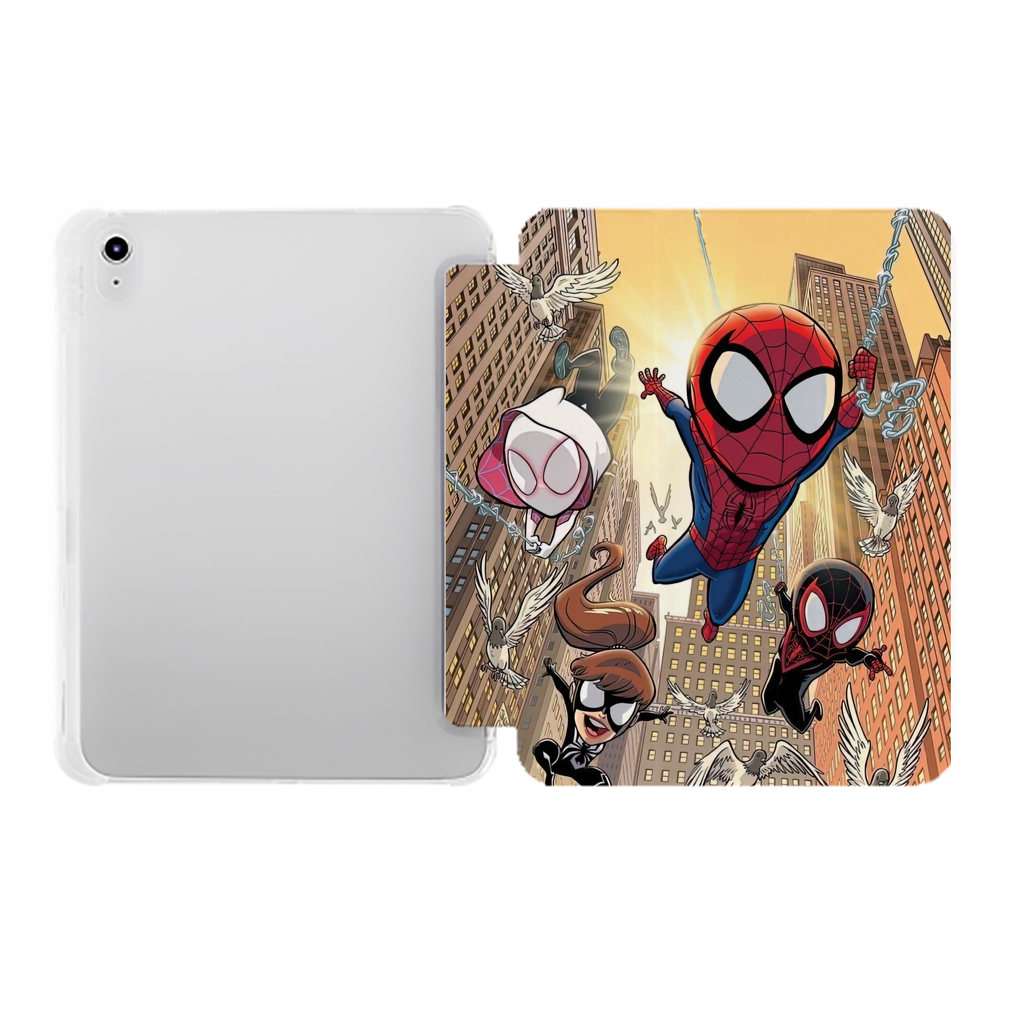 （画像用） Spider Man スパイダーマン IPad ケース ペン収納付き 三つ折りスタンド PUレザー×シリコン 対応機種9.5/10.5/10.9インチ